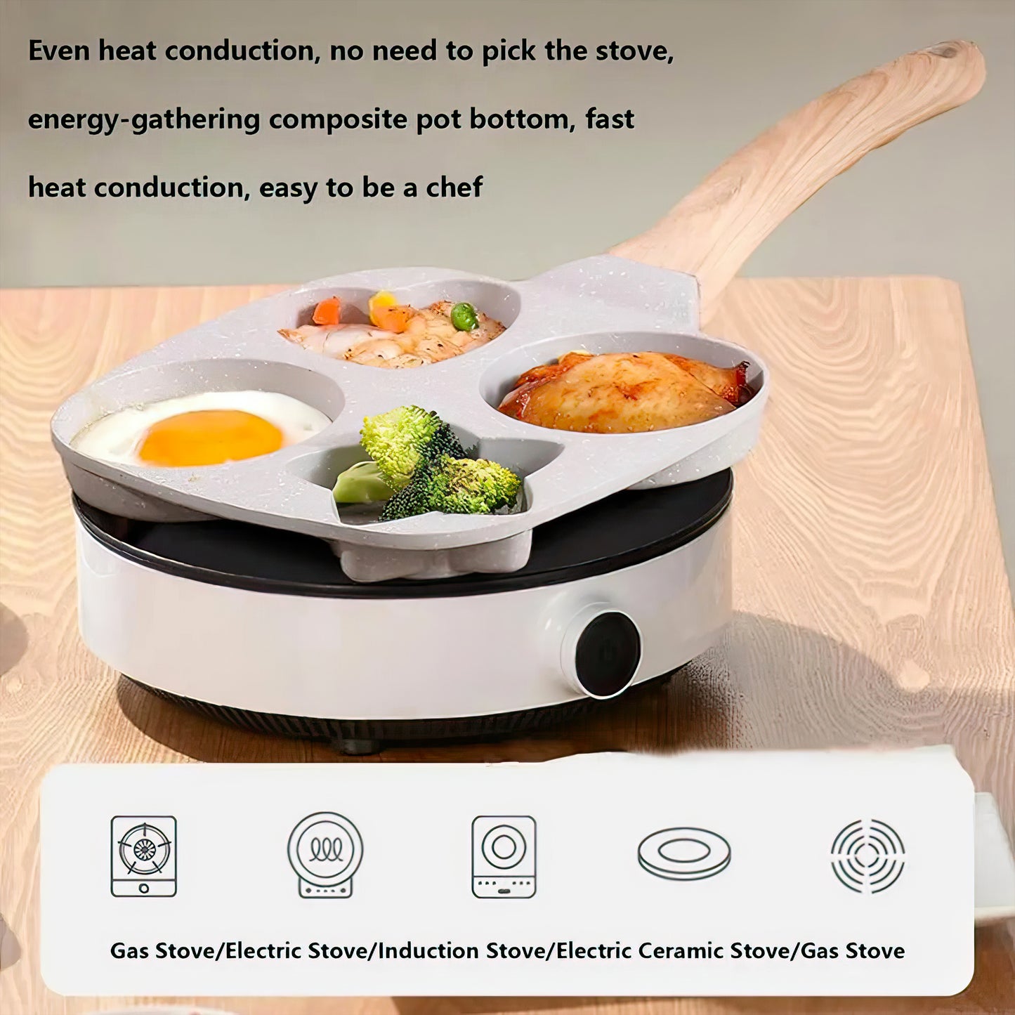 4 in 1 Frypan with wooden handle for Smart Cooking